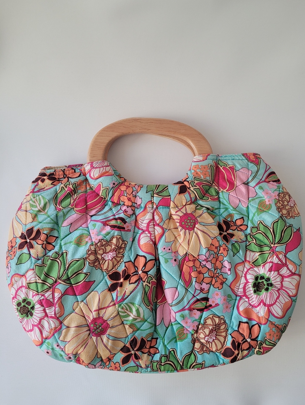 Vera Bradley Quilted Floral Clutch With Wooden Handles